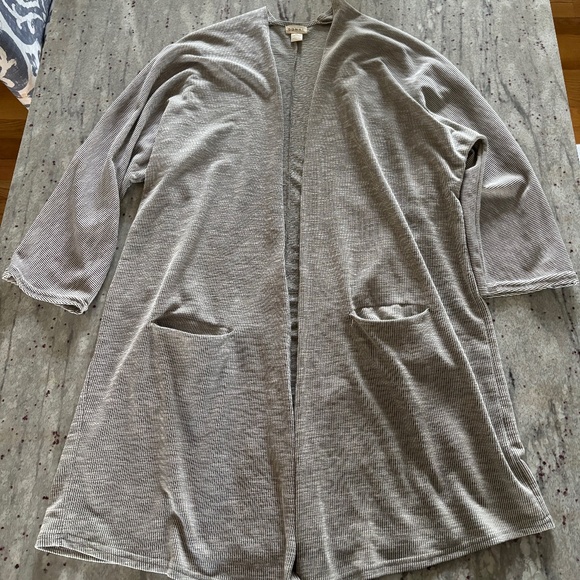 Anthropologie Donni Cardigan Rib Sweater Gray Open Front Striped, Tallie Unique - Picture 1 of 6